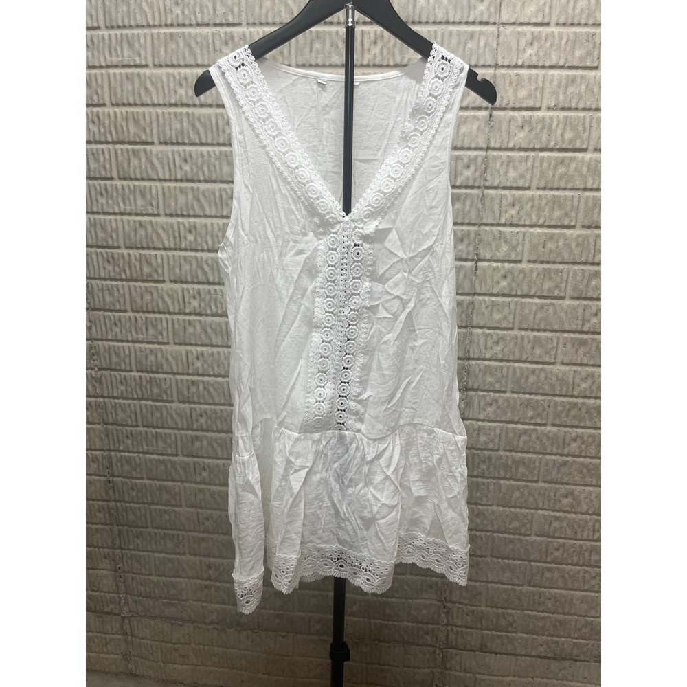 Cupshe White Crochet Lace V-Neck Sleeveless Beach Cover Up Dress S CAA07B5D048CC